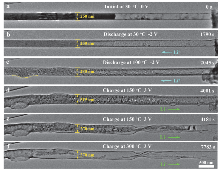 不同溫度下的原位TEM充放電研究