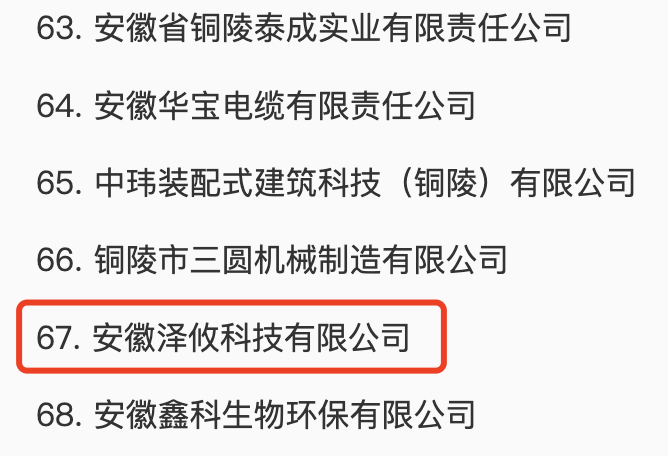 安徽省創新型中小企業名單